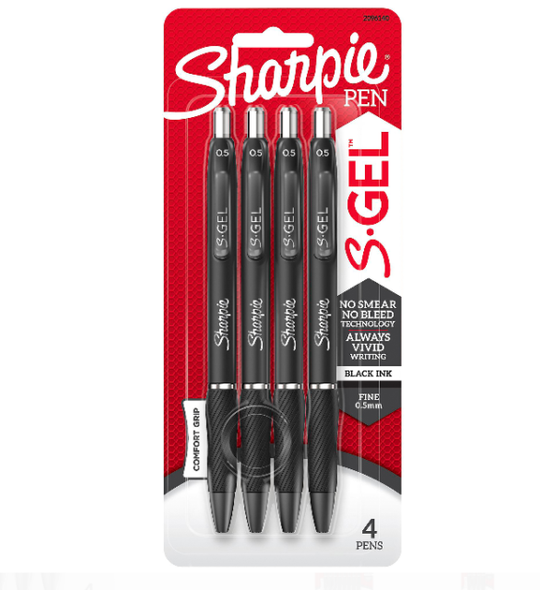 SHARPIE S.GEL 0.5MM 4CT BLACK