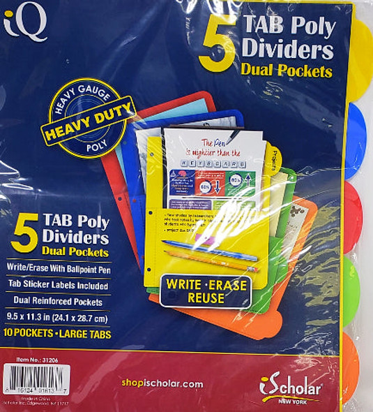 PLASTIC INDEX DIVIDERS 5 BIG TAB W/POCKET