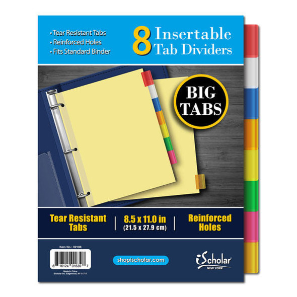 INDEX DIVIDER 8 TAB INSERTABLE PAPER ASST COLORS
