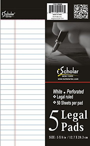 WHITE SM LEGAL PAD PQT.5