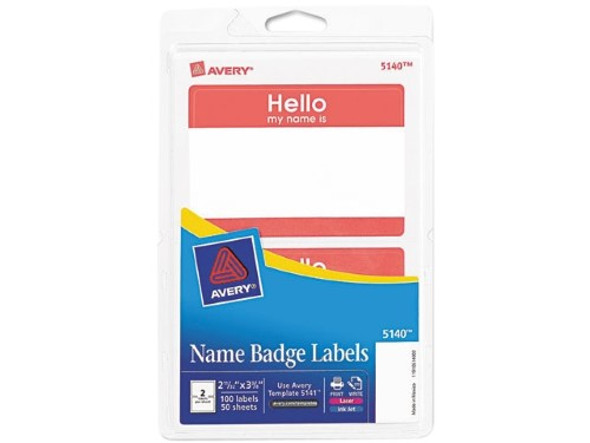 NAME BADGE LABELS RED BORDER 2-1/3" X 3-3/8" PQ100