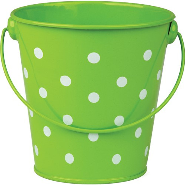 LIME POLKA DOTS BUCKET 4-1/8" WIDE AND 4-1/8" HIGH