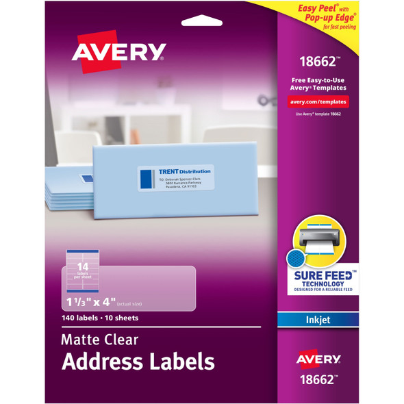 MATTE CLEAR ADDRESS LABELS 1-1/3" X 4" PQ.350