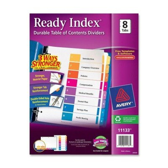 INDEX 1-8 BINDER DIVIDERS MULTICOLOR TAB 1 SET