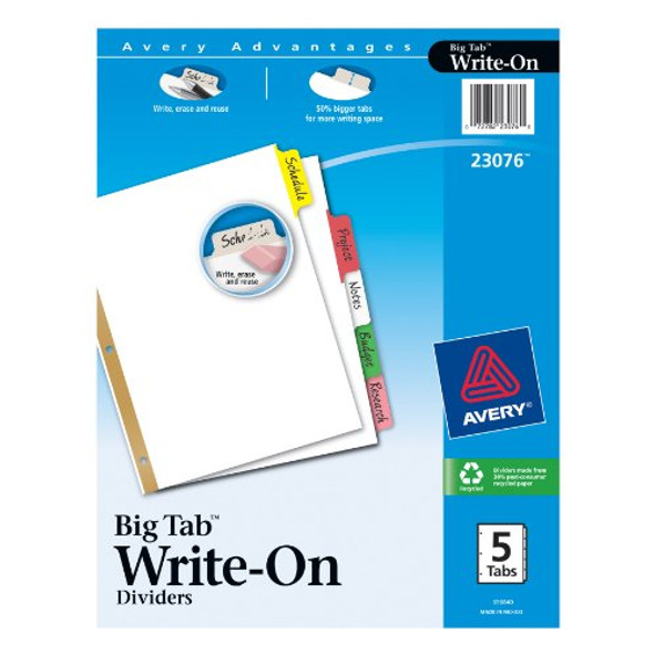 BIG TAB WRITE & ERASE DIVIDER MULTICOLORS 5 TAB