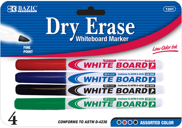 DRY ERASE MARKERS ASST. FINE PQT.4