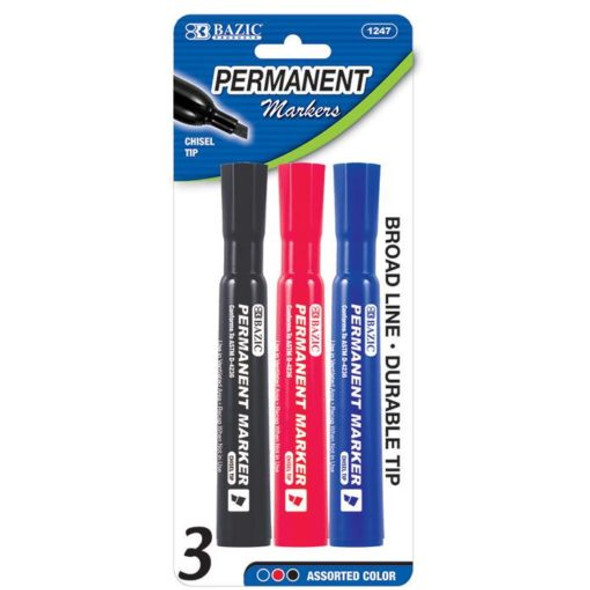 COLOR SHISEL TIP PERMANENT MARKERS PQT.3