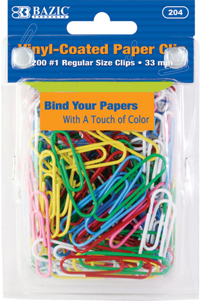 PAPER CLIPS #1 VINYL ASSORTED COLORS PQ.200