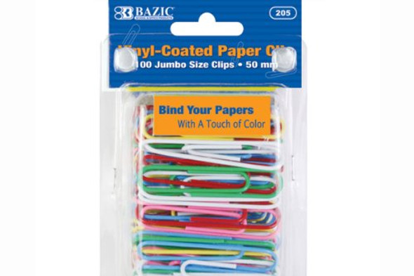 PAPER CLIPS JUMBO VINYL ASSORTED COLORS PQ.100