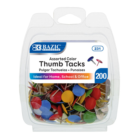 THUMB TACK ASSORTED COLORS 200/PK