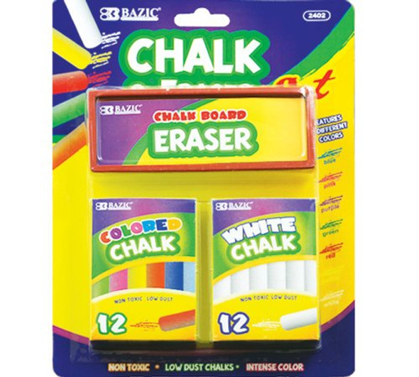 WHITE CHALK W/ ERASER SET 25 PIECES