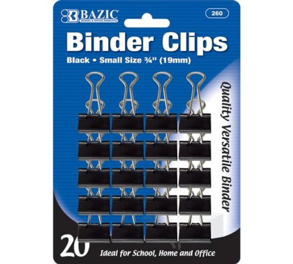 BINDER CLIPS SMALL 3/4" BLACK PQ.20