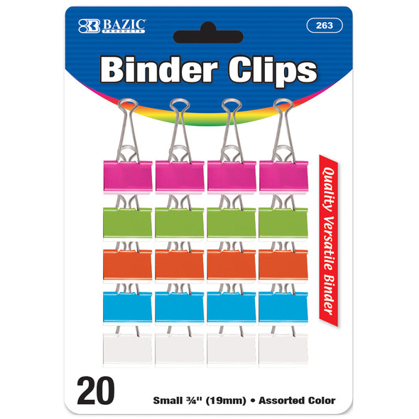BINDER CLIPS SMALL 3/4" ASSORTED COLOR PQ.20