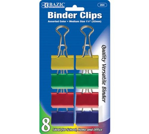 BINDER CLIPS MEDIUM 1-1/4" ASSORTED COLOR PQ.8