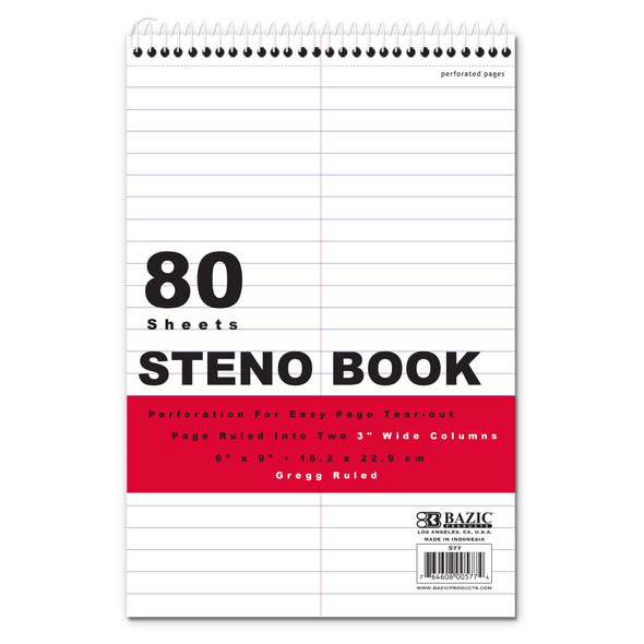 WHITE PAPER GREEN RULED STENO BOOK 80CT 6'' X 9''