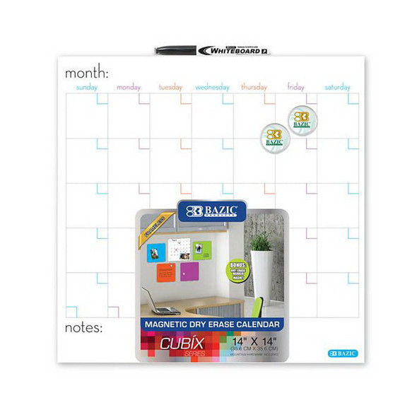 MAGNETIC DRY ERASE CALENDAR TILE 14" X 14"