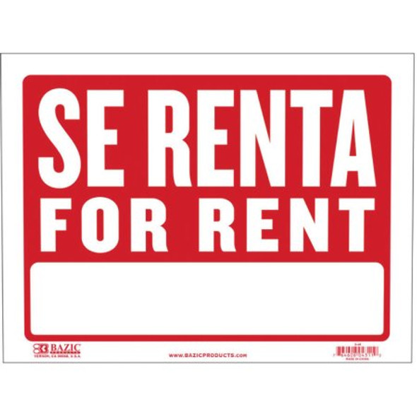 SIGN SE RENTA/FOR RENT 9" X 12"