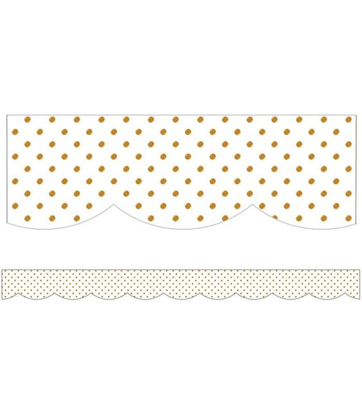 WHITE WITH GOLD DOTS SCALLOPED BORDER