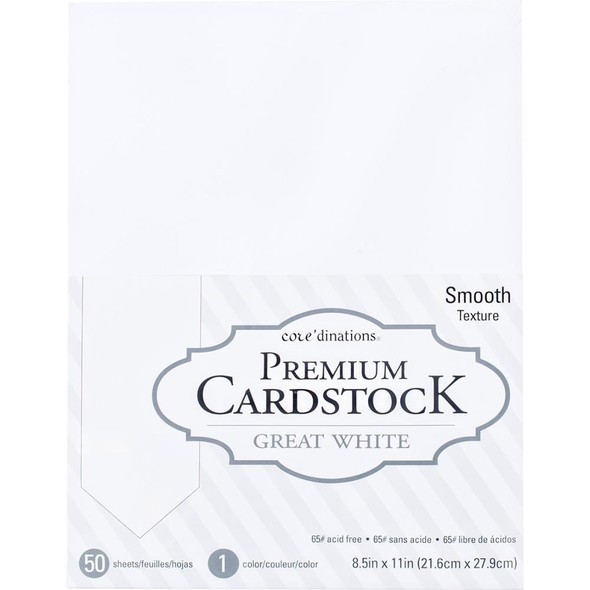 GREAT WHITE CARDSTOCK SMOOTH 8.5X11 50 PACK 65LBS