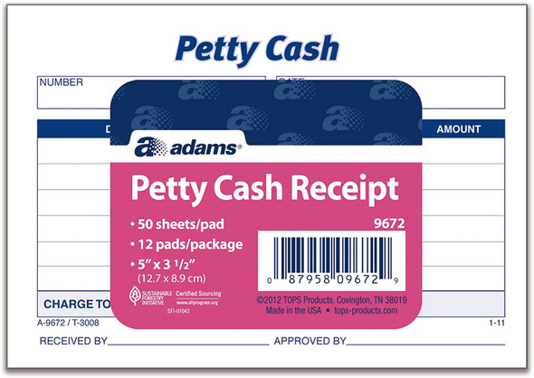 PETTY CASH RECEIPT 5" X 3" PQT.12