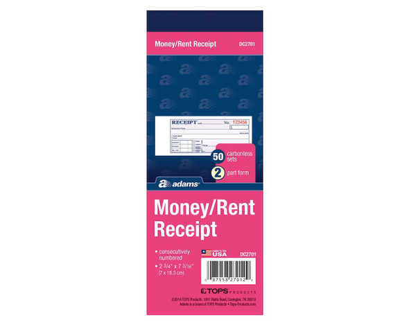 MONEY/RENT RECEIPT BOOK NCR 2PT 2" X 7"