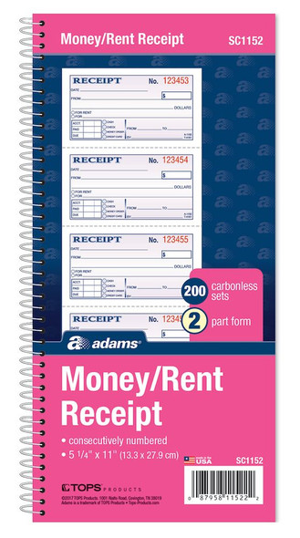 MONEY/RENT RECEIPT BOOK NCR 2PT 200 SET 5" X 11"