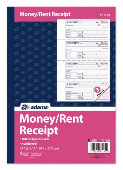 MONEY/RENT RECEIPT BOOK NCR 3PT 7" X 11"