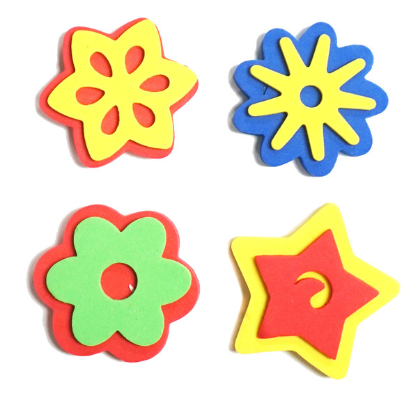 FOAM SHAPE PAINT STAMP FLOWERS AND STARS 4 PC