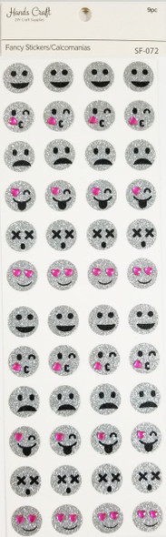 SILVER EMOJI GLITTER STICKER 48 PC