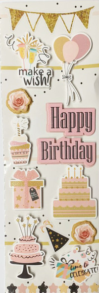 HAPPY BIRTHDAY 3D STICKER PINK 22 PC