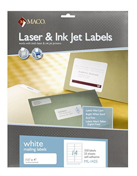 LABELS MAILING 1-1/3" X 4" WHITE 350 PC