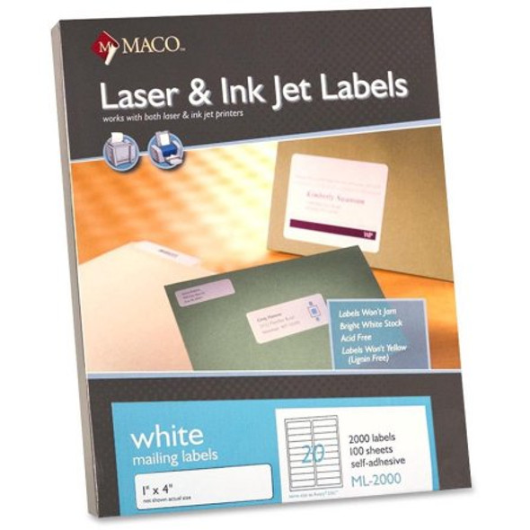 LABELS MAILING 1" X 4" WHITE 2000 PC