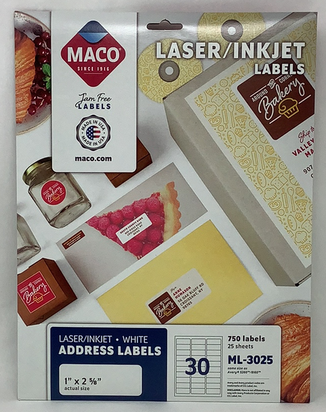 LABELS MAILING 1" X 2-5/8" WHITE 750 PC