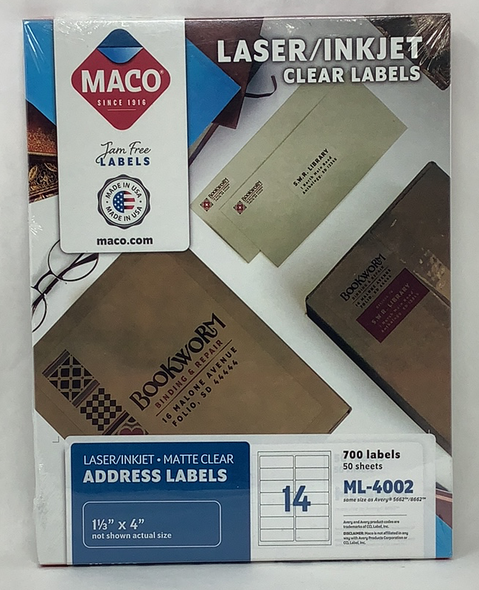 LABELS MAILING 1-1/3" X 4" CLEAR 700 PC