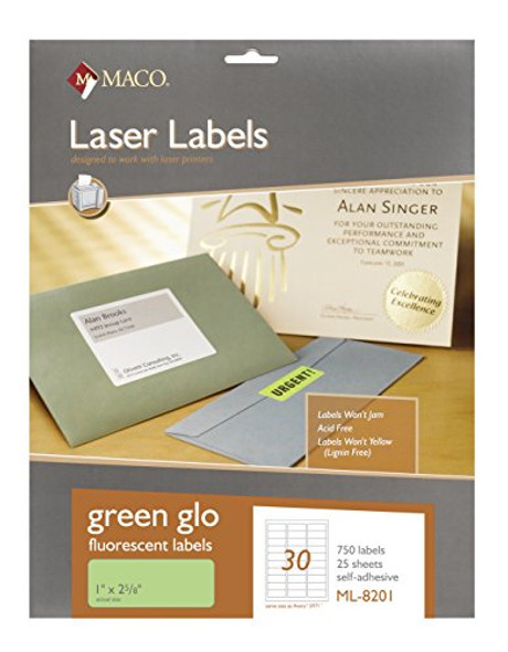 LABELS FLUORESCENT 1" X 2-5/8" GREEN GLOW 750 PC
