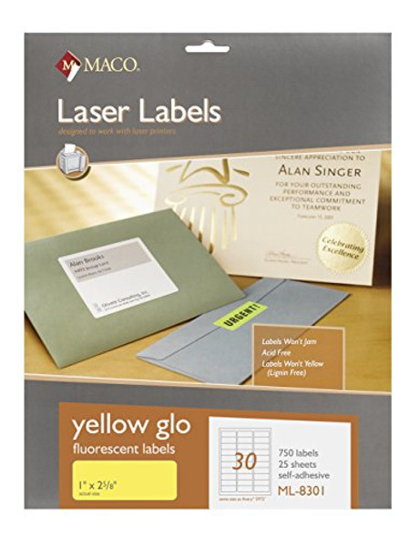 LABELS FLUORESCENT 1" X 2-5/8" YELLOW GLOW 750 PC