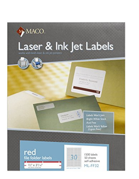 LABELS FILE FOLDER 2/3" X 3-7/16" RED 1500 PC