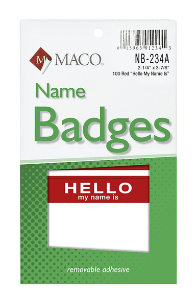 NAME BADGE HELLO 3-3/8 X 2-1/4" RED 100 PC