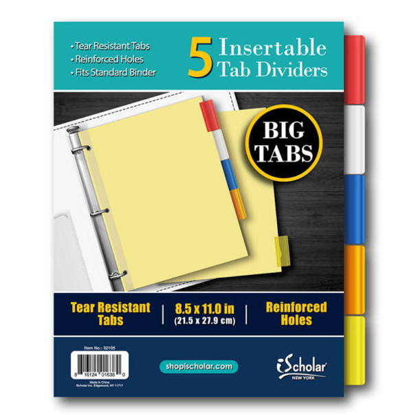 INDEX DIVIDER 5 TAB INSERTABLE PAPER ASST COLORS