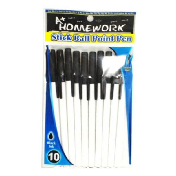 WHTE BARREL STICK PENS BLACK INK PQ.10