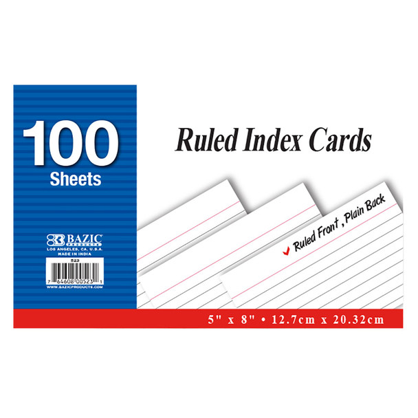 INDEX CARD RULED WHITE 5" X 8" PQ.100