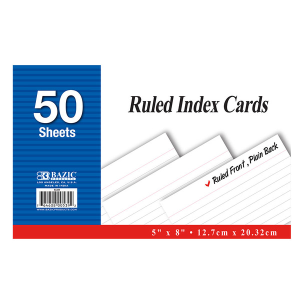 INDEX CARD RULED WHITE 5" X 8" PQ.50