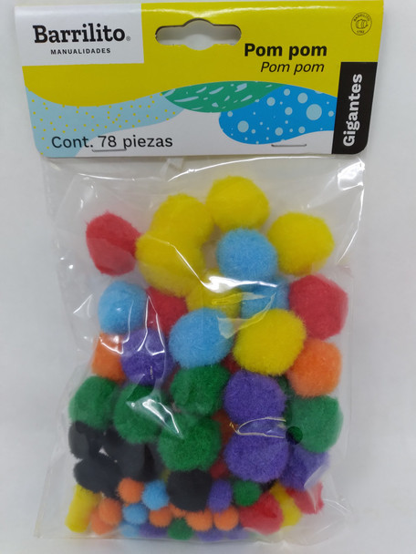 POM POM COLORES SURTIDOS MEDIANOS 78PCS