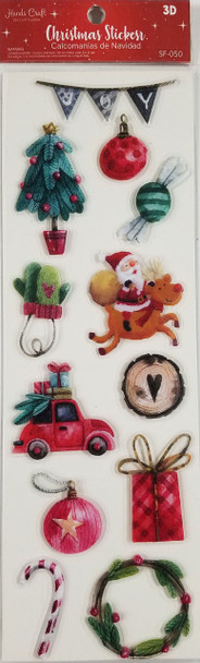 VINTAGE 3D CHRISTMAS STICKER 12 PC