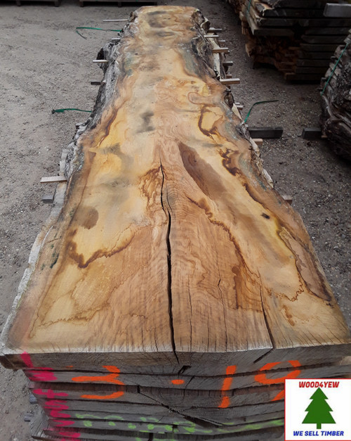 HARDWOOD AIR DRIED TIMBER SAWN WANEY EDGE / LIVE EDGE PIPPY ENGLISH OAK SLAB / TABLE TOP