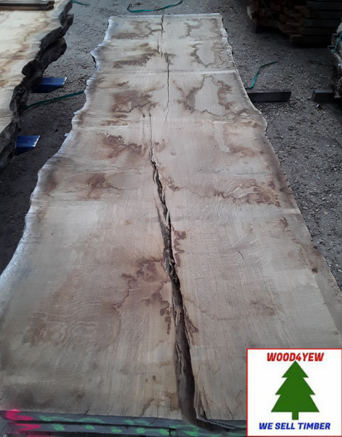 HARDWOOD TIMBER AIR DRIED SAWN WANEY EDGE / LIVE EDGE PIPPY ENGLISH OAK SLAB / TABLE TOP