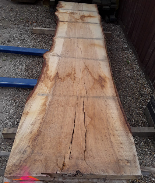 HARDWOOD SAWN WANEY EDGE / LIVE EDGE DRIED BROWN ENGLISH PIPPY OAK SLAB / TABLE TOP