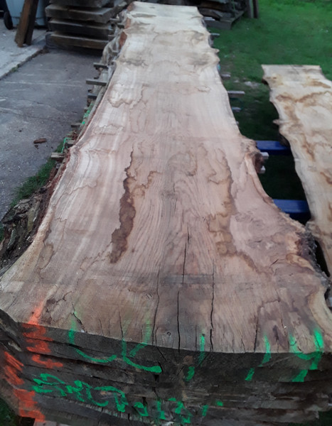 HARDWOOD DRIED WANEY EDGE / LIVE EDGE SAWN ENGLISH PIPPY BROWN OAK SLAB / TABLE TOP