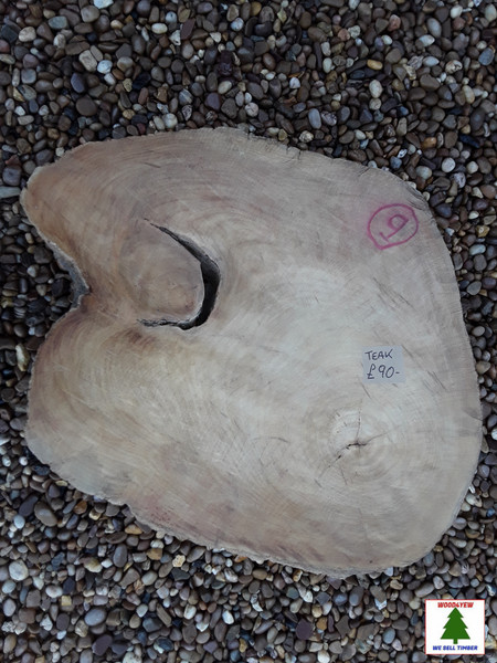 HARDWOOD SAWN KILN DRIED WANEY EDGE / LIVE EDGE BURMESE TEAK LOG SLICE / COOKIE
