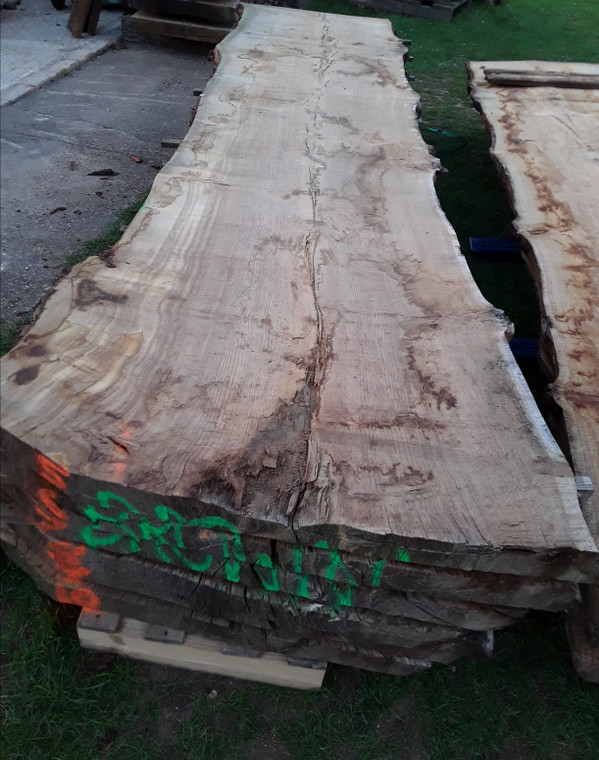 HARDWOOD AIR DRIED WANEY EDGE / LIVE EDGE ENGLISH PIPPY BROWN OAK SLAB / TABLE TOP
